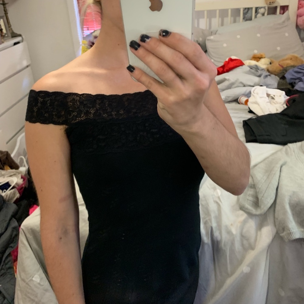 Bebe black lace off shoulder top